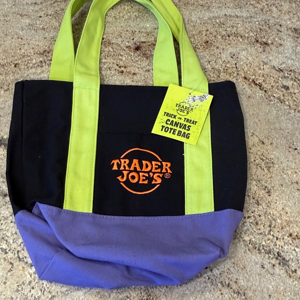 Trader Joe's Black and Purple Canvas Tote Bag